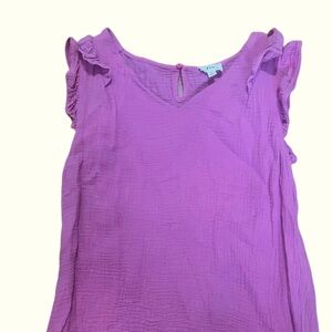 Pink Ruffle Shoulder V-Neck Blouse